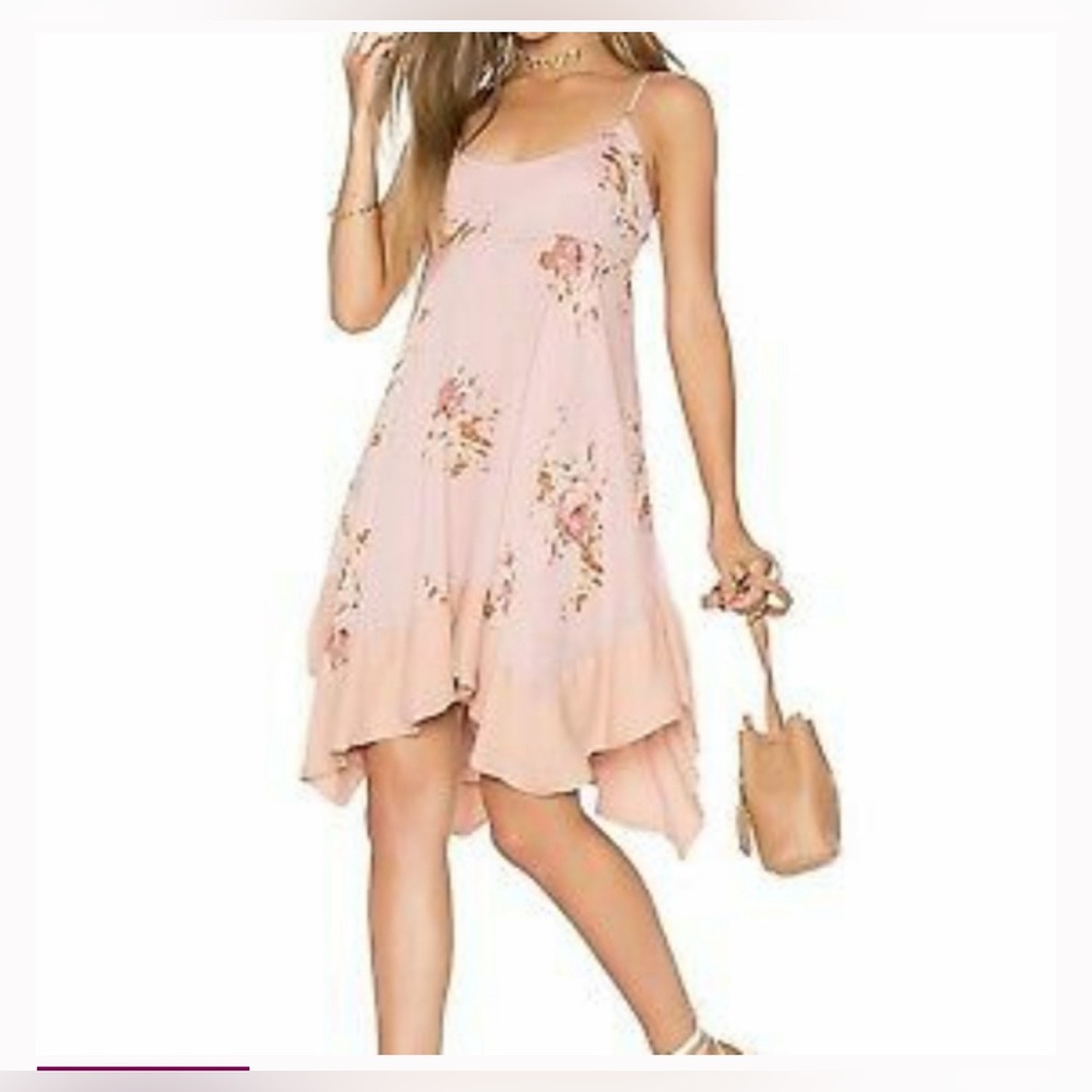 Free People Pink Faded Bloom Floral Print Chiffon Slip Dress US S